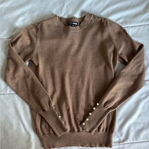Fashion Nova Tan Sweater with Pearl Details